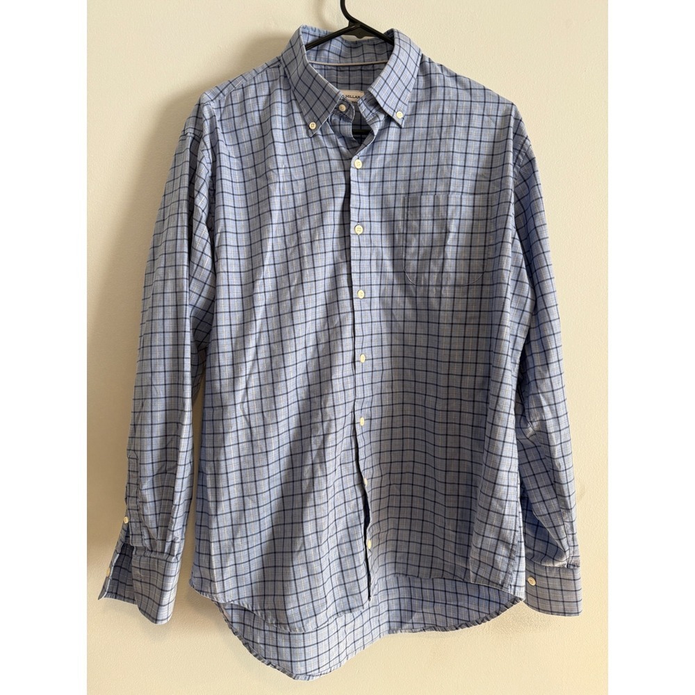 Peter Millar Mens Large Blue Plaid Button‎ Down Long Sleeve Casual Dress Shirt